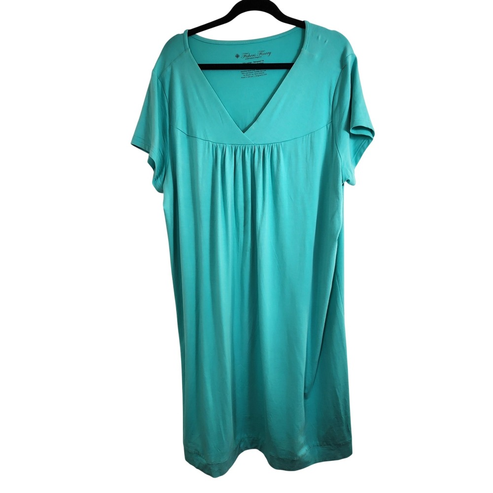 Fishers Finery Aqua Nightgown Bamboo Cotton‎ Blend Jersey Sleep Shirt Womens XXL